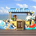 Summer Seaside Beach Meichen Summer Booth Meichen City Park Sick Waves Surfing Meichen Element Activity Card Booth Shop 3d model