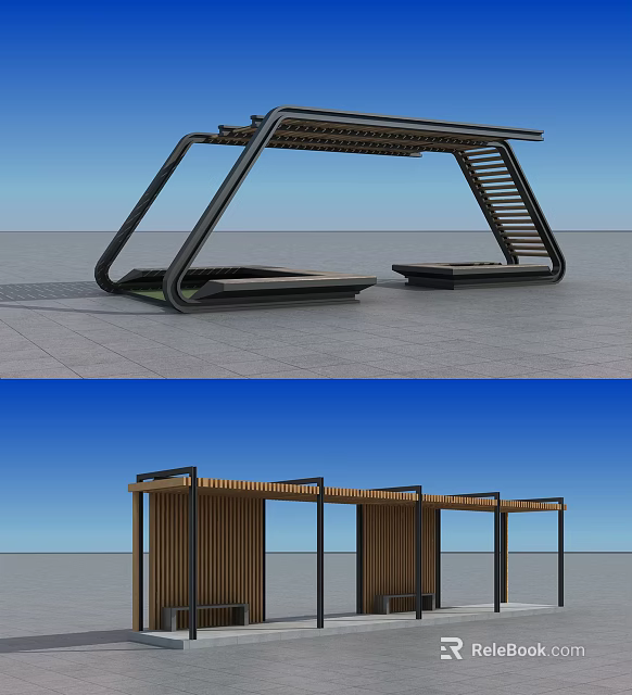 Modern Pergola Sleek Design With Black Frame And Wooden Outdoor Structure 3d model 