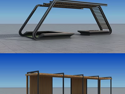 Modern Pergola Sleek Design With Black Frame And Wooden Outdoor Structure 3d model