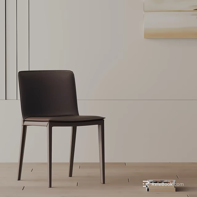 Modern Dark Brown Dining Chair with Light Colored Wall and Wooden Floor 3d model 