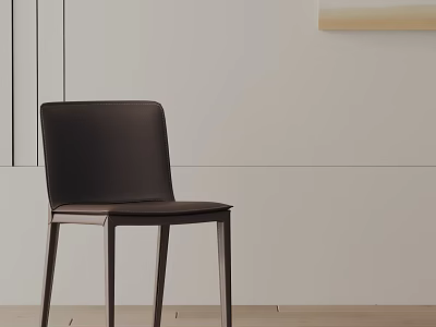 Modern Dark Brown Dining Chair with Light Colored Wall and Wooden Floor 3d model