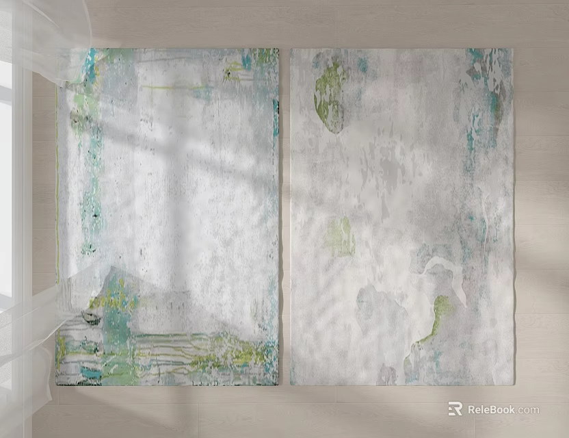 Square Rugs With White Green Blue Abstract Patterns Modern Artistic Design 3d model