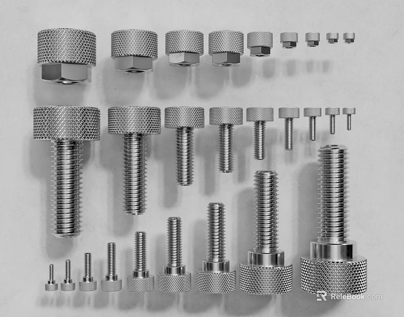 Hardware Tools Set with Various Sizes and Types of Bolts Nuts 3d model