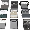 Modern Double Bed Frames In Various Colors With Stylish Bedding And Pillows 3d model