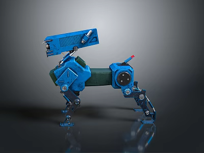 Blue Robotic Dog Character With Metallic Structure Standing Pose Reflective Material Mechanical Design 3d model