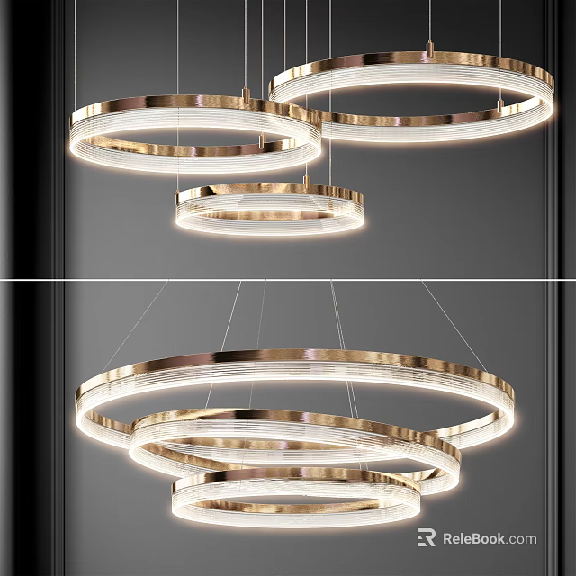 Modern Circular Gold Chandelier Design With LED Lighting For Interior Spaces 3d model 