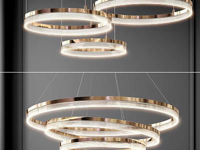 Modern Circular Gold Chandelier Design With LED Lighting For Interior Spaces 3d model