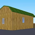 Wooden Cabin Exterior Design With Green Roof Porch And Windows
