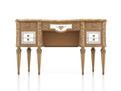 Classic Wooden Dressing Table With Marble Top Carved Legs And Drawer Details 3d model