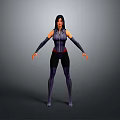 3D Female Character Model With Purple Black Tight Fitting Outfit Standing Pose