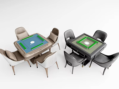 Modern Entertainment Table Design With Green Felt Surface And Gray Beige Chairs 3d model