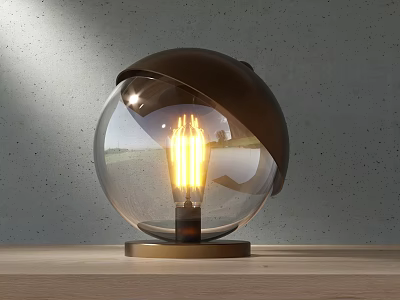 Modern Candle Lamp With Glass Globe Shade And Vintage Edison Bulb On Wooden Table 3d model