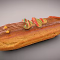 Eclair Dessert With Smooth Chocolate Glaze And Colorful Striped Decorations Plus Golden Balls