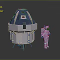 Astronaut in White Suit Standing Next to Blue and White Space Capsule