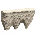 Decorative Carved Stone Shelf With Layered Wavy Textured Base and Smooth Top Surface