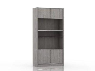 Modern Gray Bookcase Design With Cabinet Doors And Open Storage Shelves 3d model
