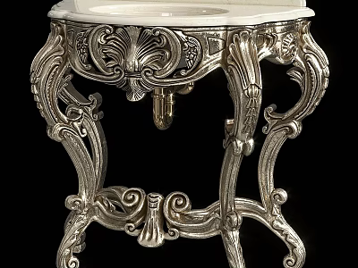 Ornate Silver Carved Washstand With Intricate Pedestal Design And White Basin Top 3d model