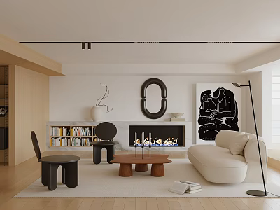 Modern Living Room Interior With Fireplace Sofa And Art Decor 3d model
