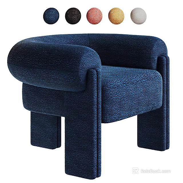 Stylish Deep Blue Modern Upholstered Single Sofa With Rounded Armrest And Stable Legs 3d model 