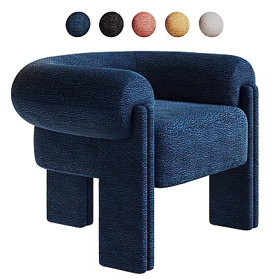 Stylish Deep Blue Modern Upholstered Single Sofa With Rounded Armrest And Stable Legs 3d model