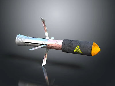 Detailed Space Rocket Model With Orange Cone Nose Metallic Fins And Warning Symbol 3d model