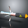 Detailed Space Rocket Model With Orange Cone Nose Metallic Fins And Warning Symbol
