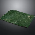 3D Green Terrain Model With Mountainous Landscape Vegetation And White Paths