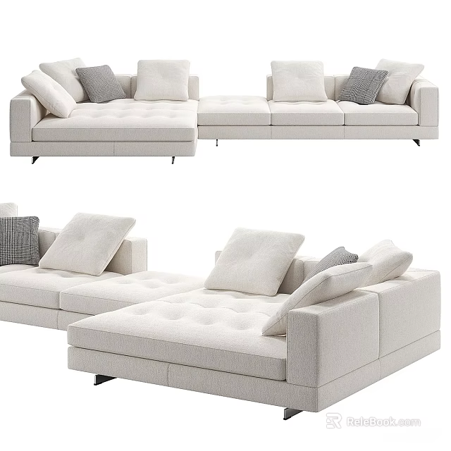 Beige Sectional Sofa With Modular Design And Plush Comfortable Cushions 3d model
