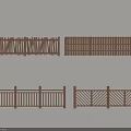 Wooden Railings With Different Design Patterns Featuring Vertical Horizontal Slats And Decorative Styles 3d model