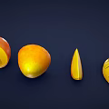 Fresh Mango Fruits Whole And Sliced With Pit Arranged On Dark Surface