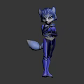 Anthropomorphic Blue Fox Character With Blue Fur Tail And Tight Outfit Standing Pose