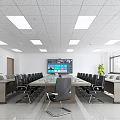 Modern Conference Room With Long Table Black Chairs Large Screen And Ceiling Lights 3d model