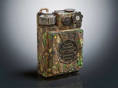 Vintage Camouflage Portable Speaker With Handle Knobs Grille And Retro Design 3d model