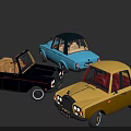 Colorful Vintage Cars Collection Featuring Black Convertible Blue Sedan And Yellow Model