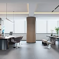 Modern Office Interior Design With Desk Chairs Windows And Decorative Plants