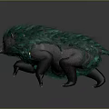 Mythical Bear Like Creature With Green Fur Blue Glowing Patterns And Spikes