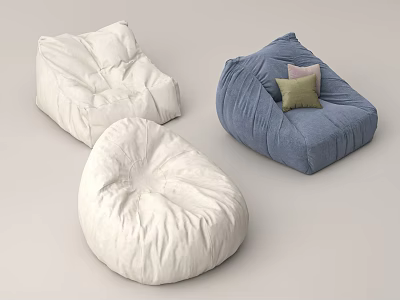 White and Blue Bean Bag Chairs With Colorful Cushion for Living Room 3d model