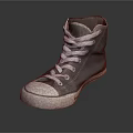 Gray High Top Canvas Shoes With White Laces And Worn Toe Design