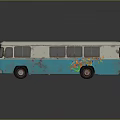 Old Vintage Blue And White Bus With Colorful Graffiti Worn Exterior