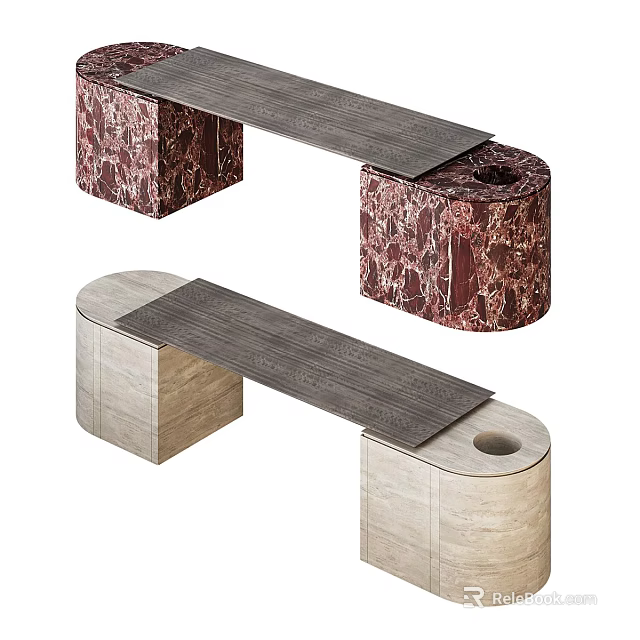 Elegant Modern Console Table With Dark Top And Red Beige Marble Bases 3d model