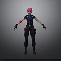 3D Game Character Model With Pink Hair Dark Blue Top And Black Pants