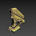 Yellow Mechanical Arm For Utility Vehicle With Hydraulic System And Green Base
