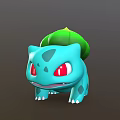 Cute Blue Green Game Movie Character With Red Eyes And Green Leaf On Back