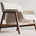 Modern Beige Fabric Leisure Chair With Curved Backrest And Walnut Wooden Legs
