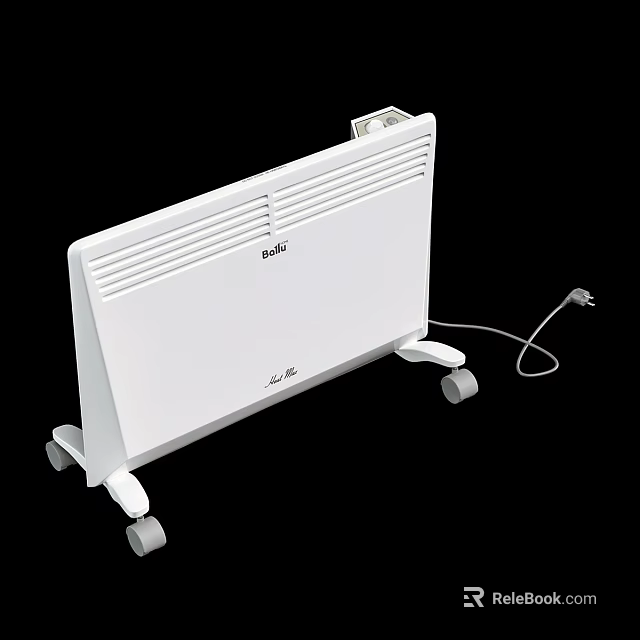White Portable Electric Heater With Wheels And Power Cord For Indoor Heating 3d model 