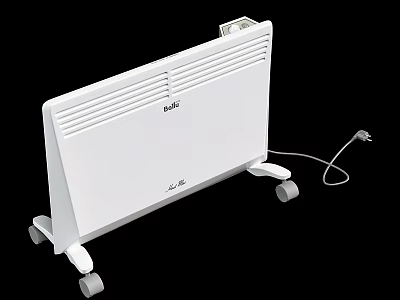 White Portable Electric Heater With Wheels And Power Cord For Indoor Heating 3d model