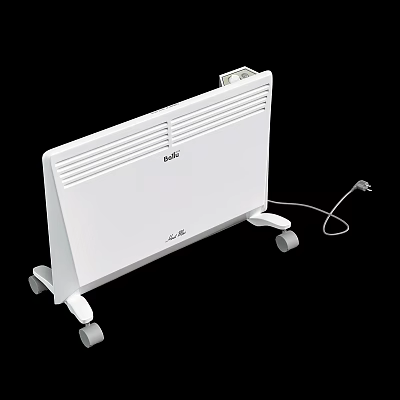 White Portable Electric Heater With Wheels And Power Cord For Indoor Heating 3d model