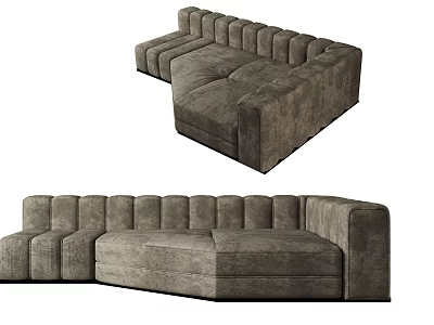 Modern Gray Velvet L shaped Sectional Sofa with Plush Cushions and Modular Design 3d model