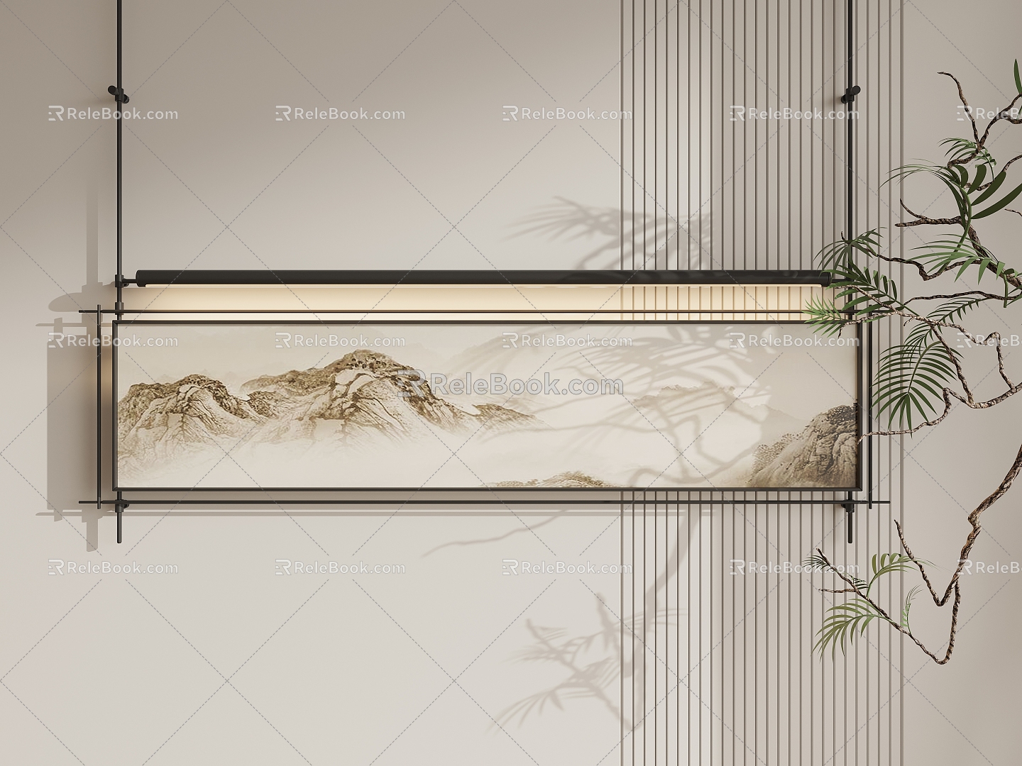 New Chinese Zen Hanging Painting Wall Decoration 3d model