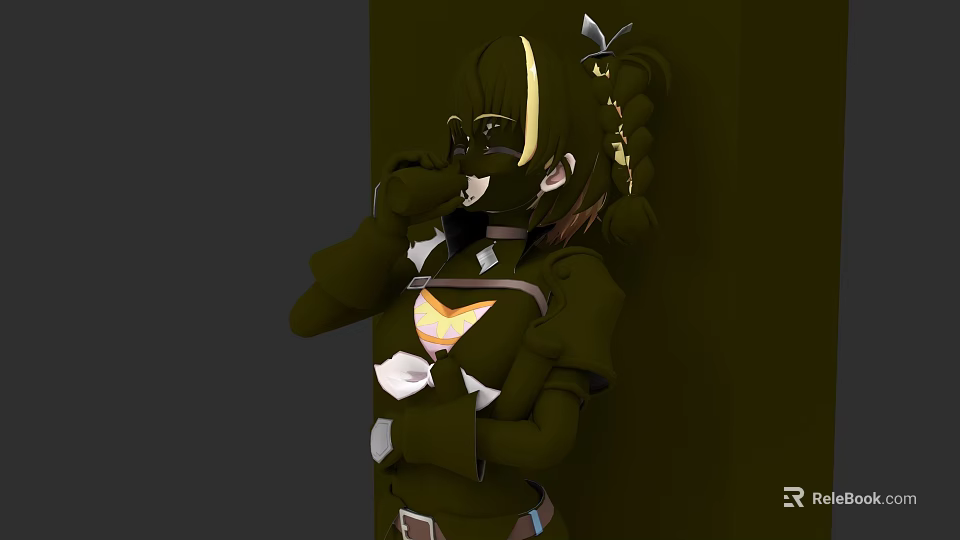 3D Game Movie Character With Dark Costume Mask Brown Hair Yellow Chest Decoration 3d model 